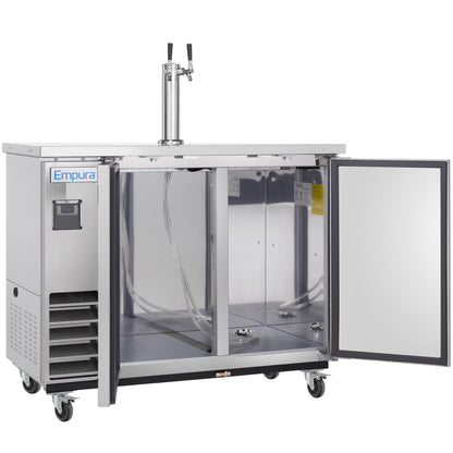 49" Double Tap Commercial Kegerator Beer Dispenser - Stainless Steel, Holds (2) 1/2 Kegs