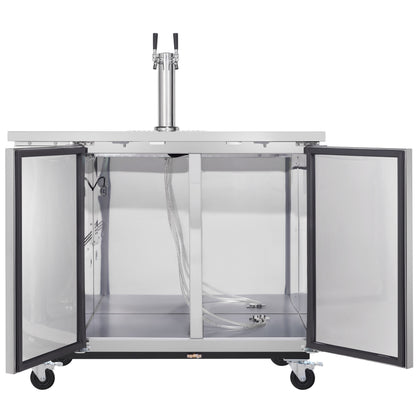 49" Double Tap Commercial Kegerator Beer Dispenser - Stainless Steel, Holds (2) 1/2 Kegs