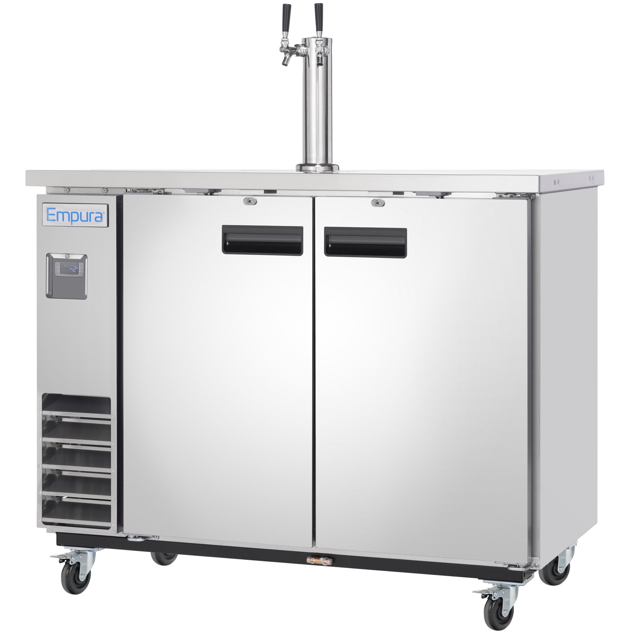 49" Double Tap Commercial Kegerator Beer Dispenser - Stainless Steel, Holds (2) 1/2 Kegs