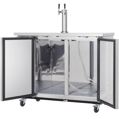 49" Double Tap Commercial Kegerator Beer Dispenser - Stainless Steel, Holds (2) 1/2 Kegs