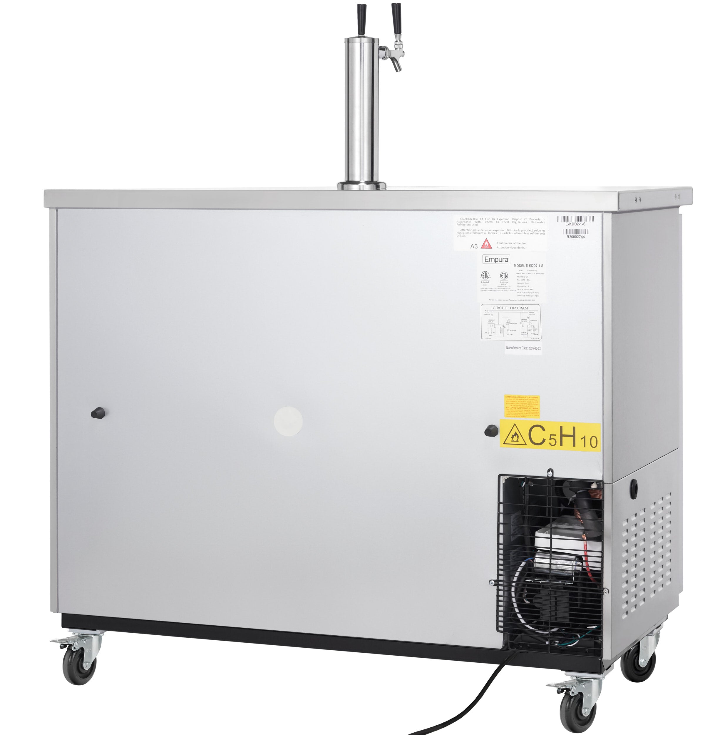 49" Double Tap Commercial Kegerator Beer Dispenser - Stainless Steel, Holds (2) 1/2 Kegs