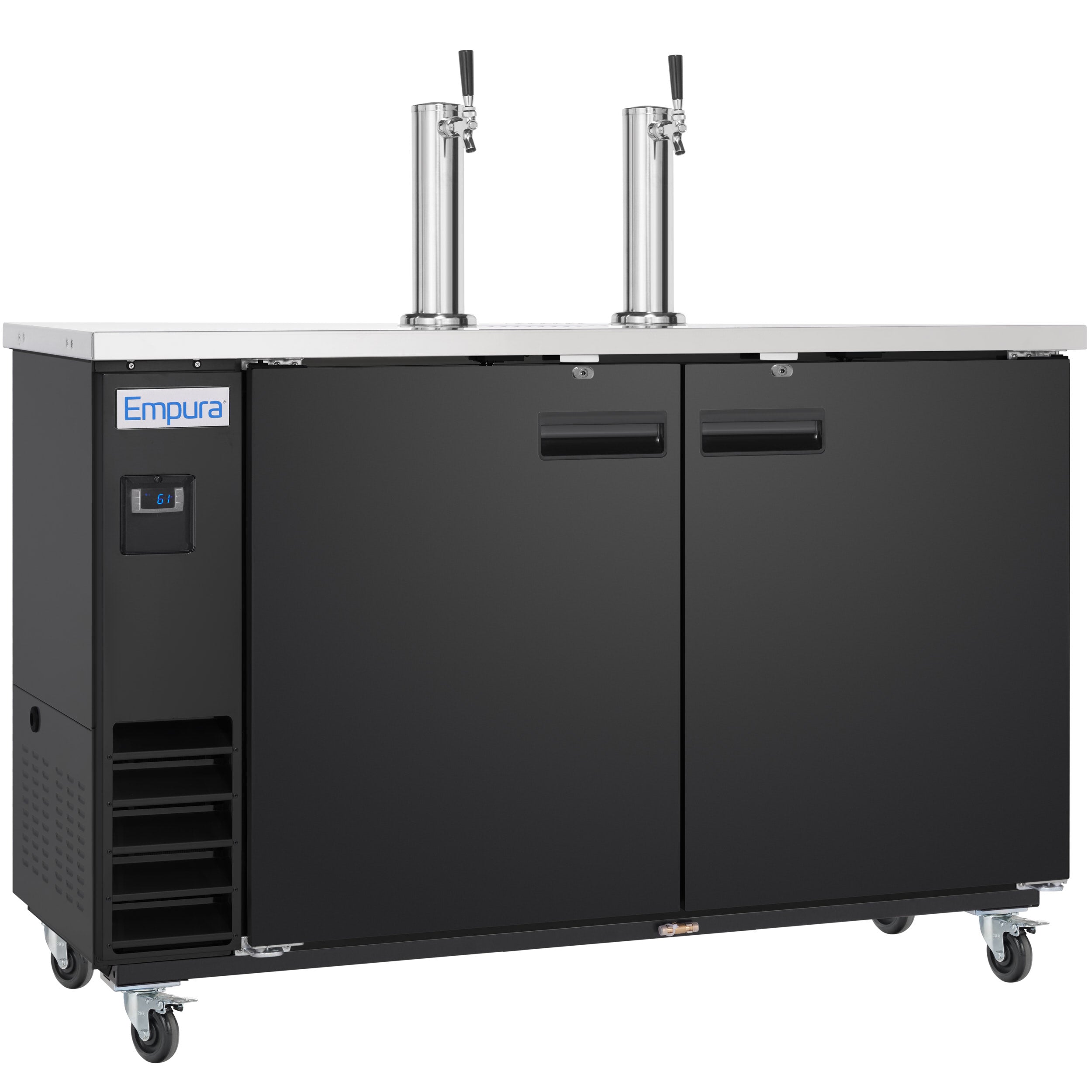49" Dual Single Tap Commercial Kegerator Beer Dispenser - Black Powder-Coated Steel, Holds (2) 1/2 Kegs