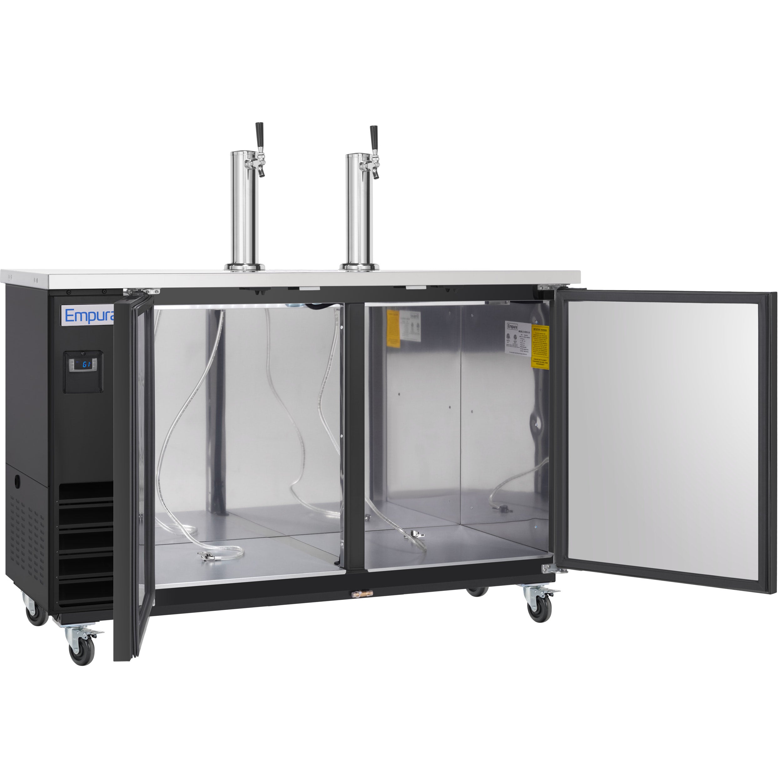 49" Dual Single Tap Commercial Kegerator Beer Dispenser - Black Powder-Coated Steel, Holds (2) 1/2 Kegs