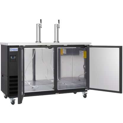 49" Dual Single Tap Commercial Kegerator Beer Dispenser - Black Powder-Coated Steel, Holds (2) 1/2 Kegs