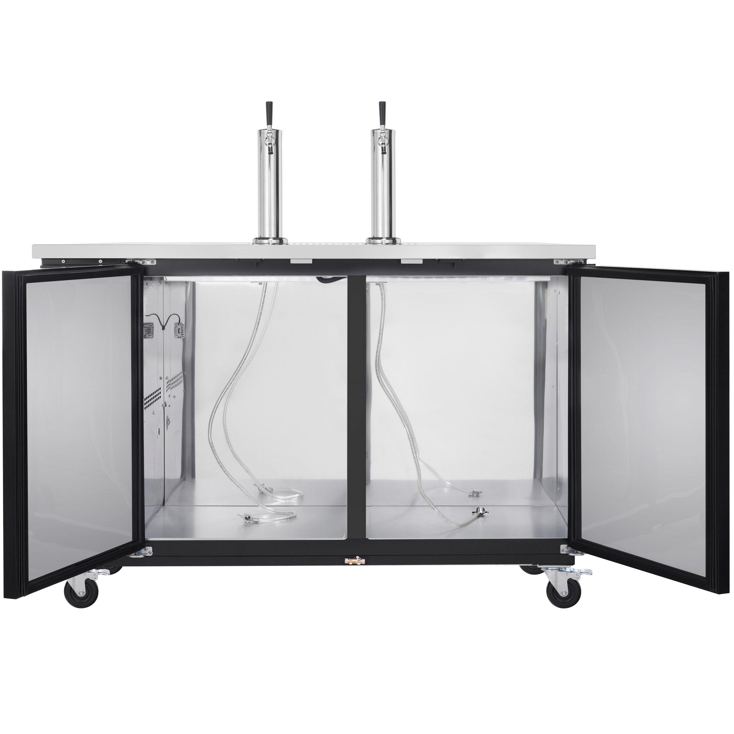 49" Dual Single Tap Commercial Kegerator Beer Dispenser - Black Powder-Coated Steel, Holds (2) 1/2 Kegs