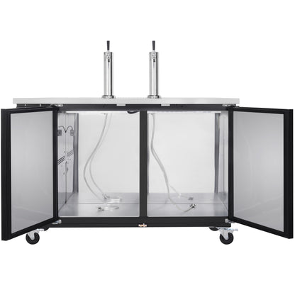 49" Dual Single Tap Commercial Kegerator Beer Dispenser - Black Powder-Coated Steel, Holds (2) 1/2 Kegs