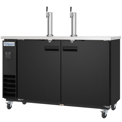 49" Dual Single Tap Commercial Kegerator Beer Dispenser - Black Powder-Coated Steel, Holds (2) 1/2 Kegs