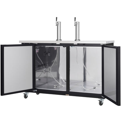49" Dual Single Tap Commercial Kegerator Beer Dispenser - Black Powder-Coated Steel, Holds (2) 1/2 Kegs