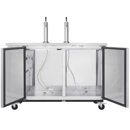 49" Dual Single Tap Commercial Kegerator Beer Dispenser - Stainless Steel, Holds (2) 1/2 Kegs