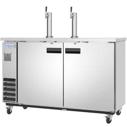 49" Dual Single Tap Commercial Kegerator Beer Dispenser - Stainless Steel, Holds (2) 1/2 Kegs