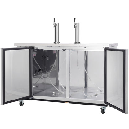 49" Dual Single Tap Commercial Kegerator Beer Dispenser - Stainless Steel, Holds (2) 1/2 Kegs