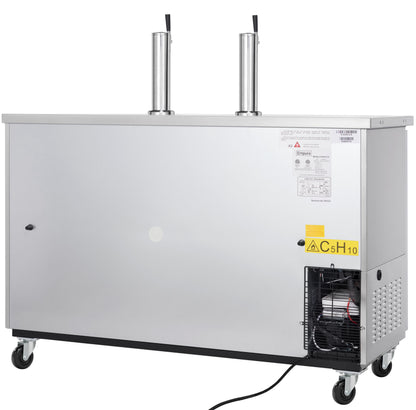 49" Dual Single Tap Commercial Kegerator Beer Dispenser - Stainless Steel, Holds (2) 1/2 Kegs