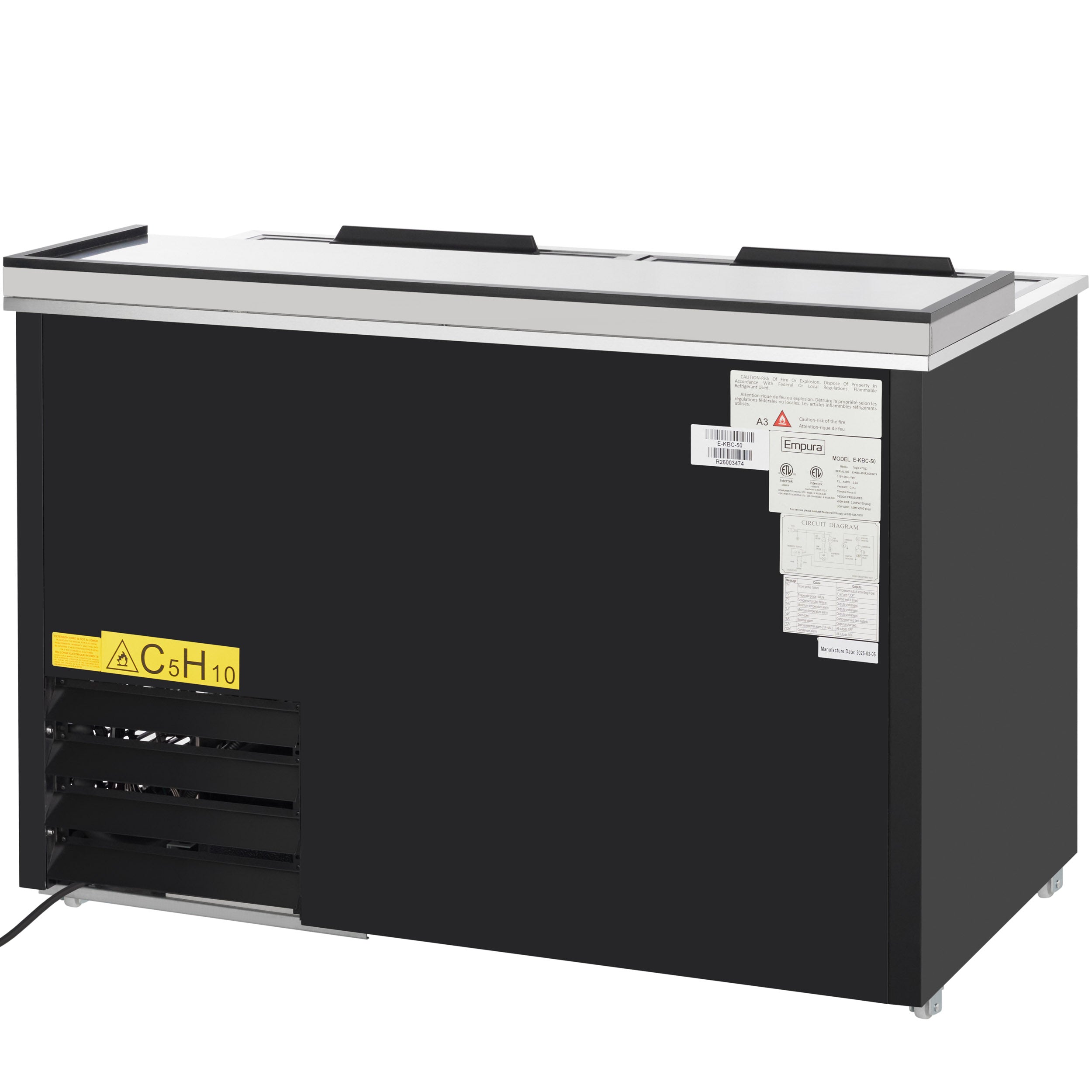 49" Powder Coated Black Stainless Steel Commercial Horizontal Bottle Cooler