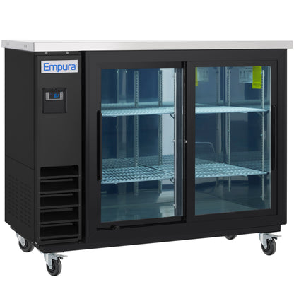 49" x 24" Sliding Glass Door Powder Coated Black Stainless Steel Commercial Back Bar Refrigerator