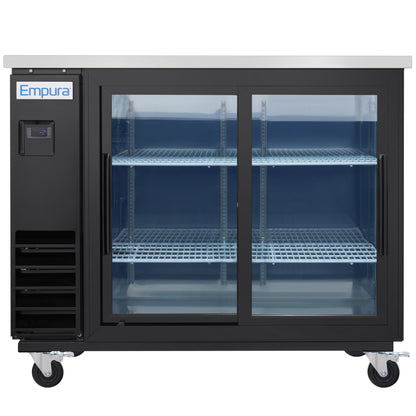 49" x 24" Sliding Glass Door Powder Coated Black Stainless Steel Commercial Back Bar Refrigerator