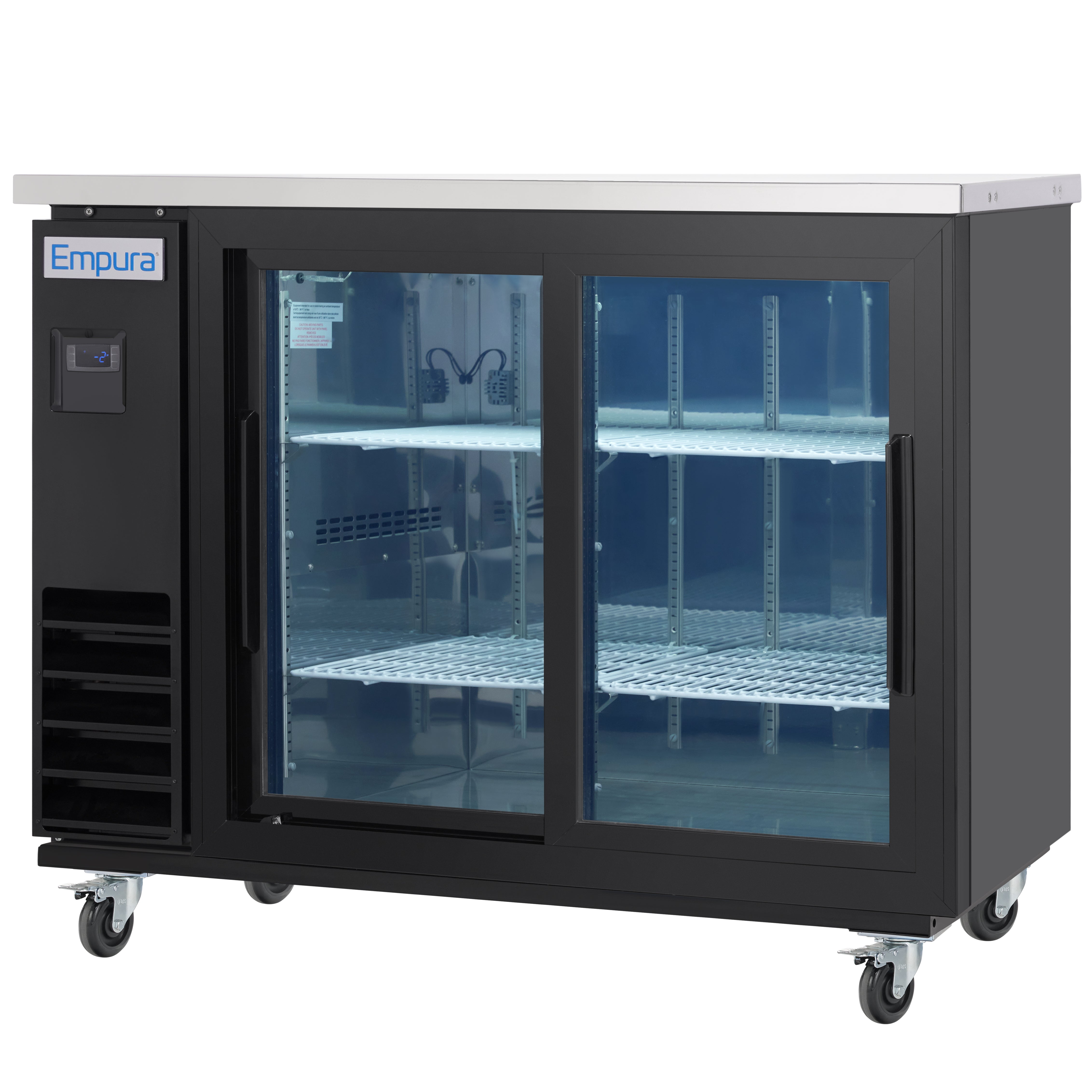 49" x 24" Sliding Glass Door Powder Coated Black Stainless Steel Commercial Back Bar Refrigerator