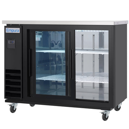 49" x 24" Sliding Glass Door Powder Coated Black Stainless Steel Commercial Back Bar Refrigerator