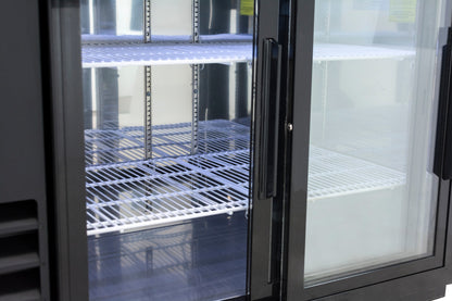 49" x 24" Sliding Glass Door Powder Coated Black Stainless Steel Commercial Back Bar Refrigerator Back Bar Cabinet, Refrigerated Empura