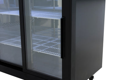 49" x 24" Sliding Glass Door Powder Coated Black Stainless Steel Commercial Back Bar Refrigerator Back Bar Cabinet, Refrigerated Empura