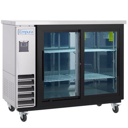 49" x 24" Sliding Glass Door Stainless Steel Commercial Back Bar Refrigerator