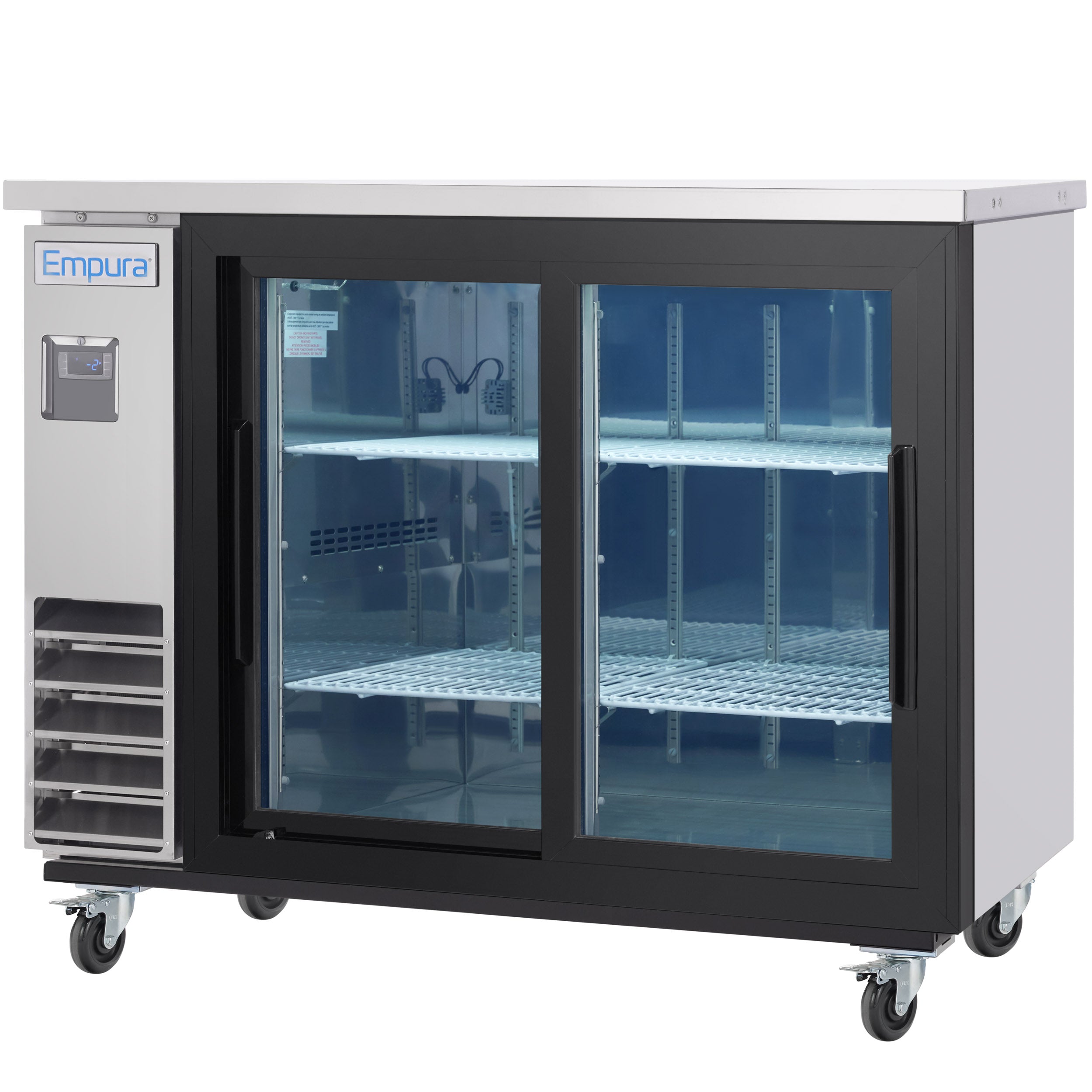 49" x 24" Sliding Glass Door Stainless Steel Commercial Back Bar Refrigerator