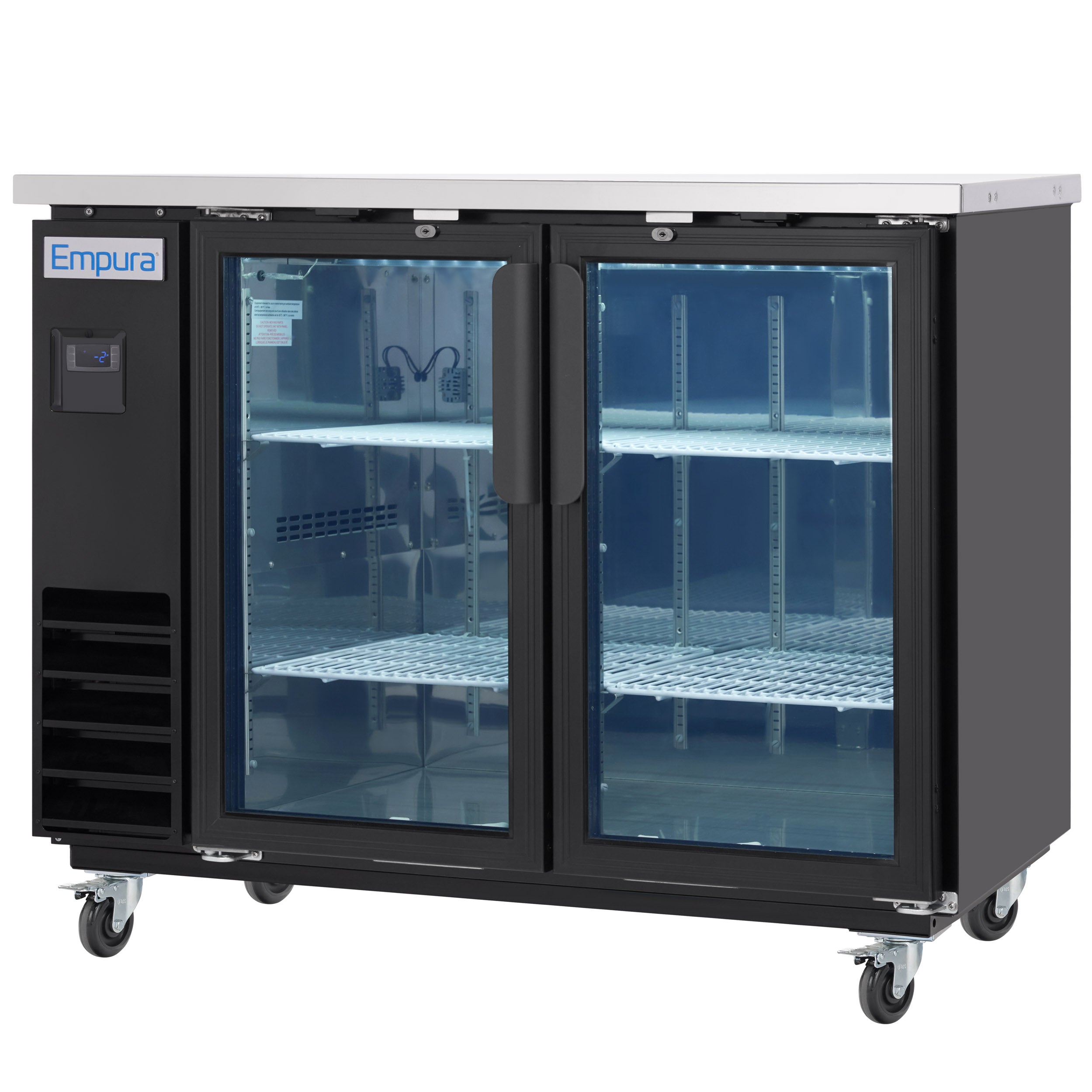 49" x 24" Swing Glass Door Powder Coated Black Stainless Steel Commercial Back Bar Refrigerator