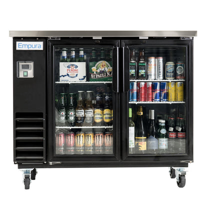 49" x 24" Swing Glass Door Powder Coated Black Stainless Steel Commercial Back Bar Refrigerator Back Bar Cabinet, Refrigerated Empura