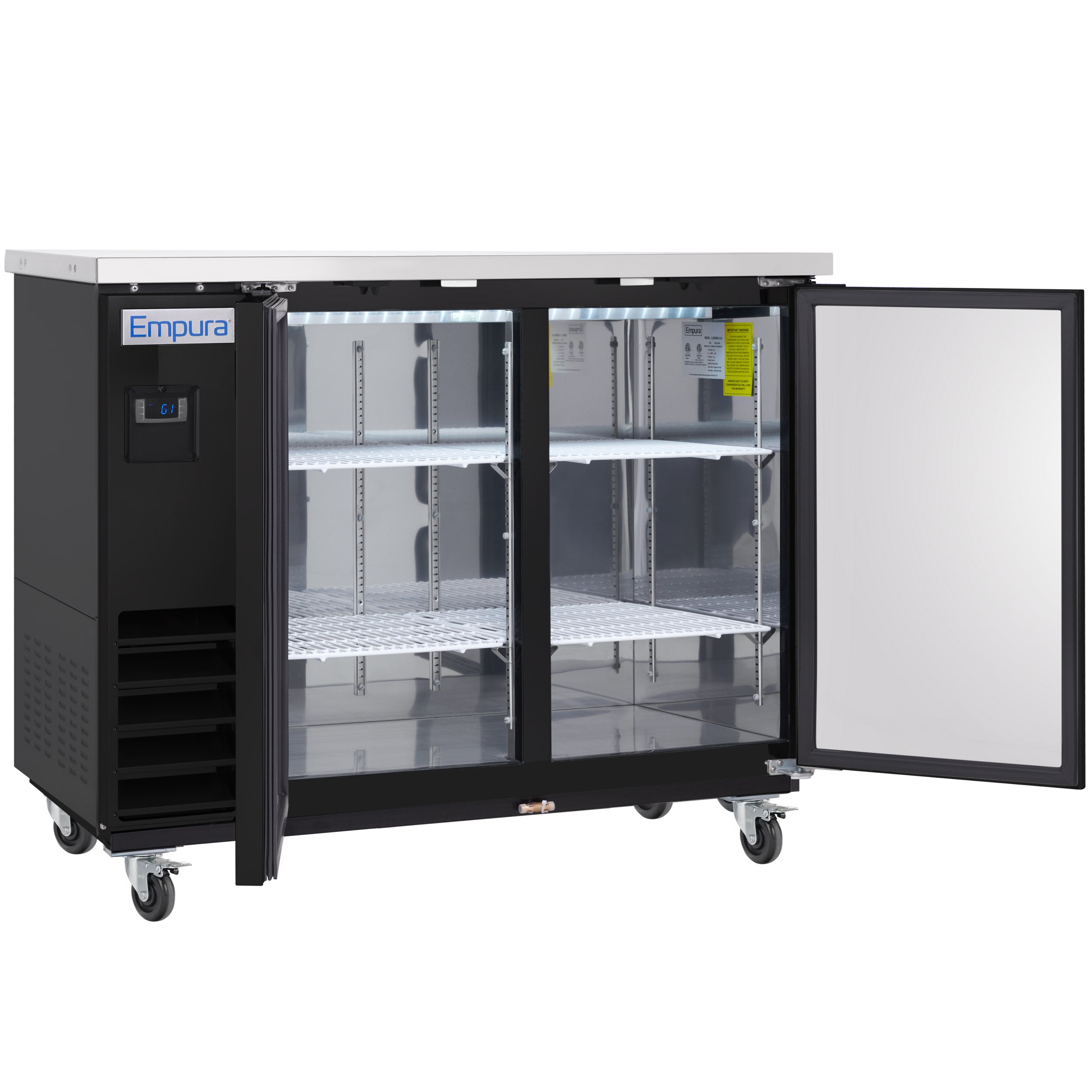 49" x 24" Swing Solid Door Powder Coated Black Stainless Steel Commercial Back Bar Refrigerator