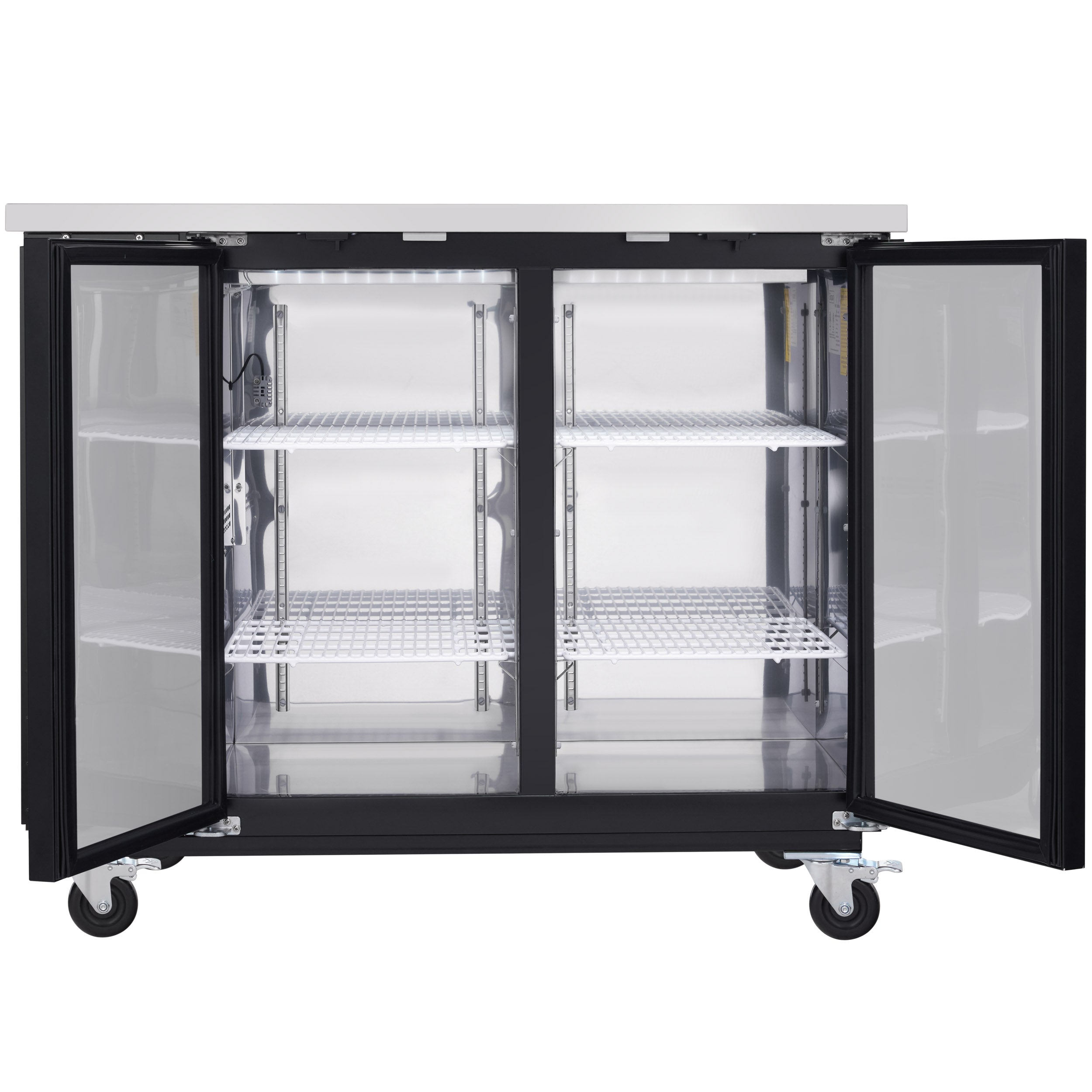 49" x 24" Swing Solid Door Powder Coated Black Stainless Steel Commercial Back Bar Refrigerator