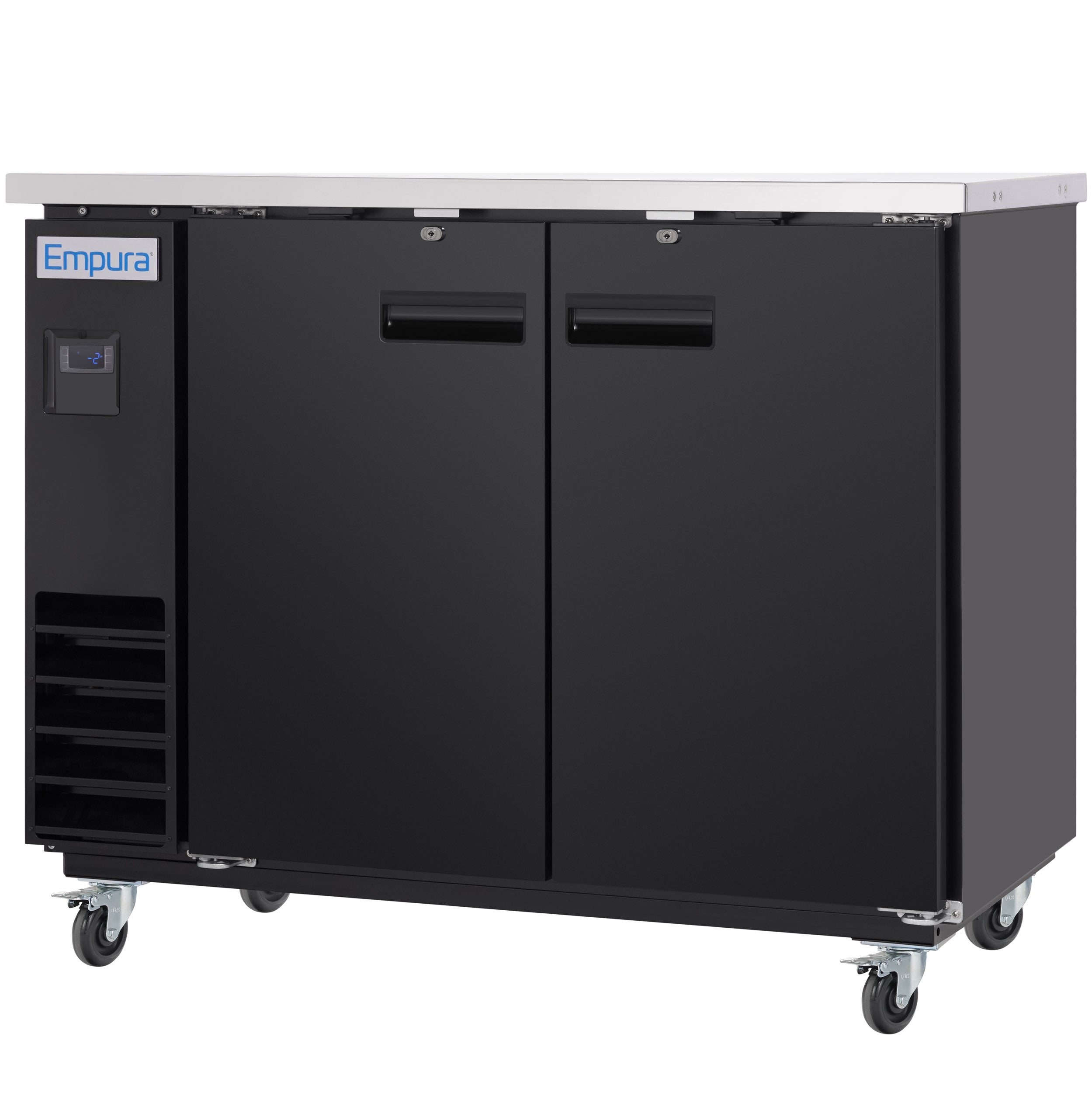 49" x 24" Swing Solid Door Powder Coated Black Stainless Steel Commercial Back Bar Refrigerator