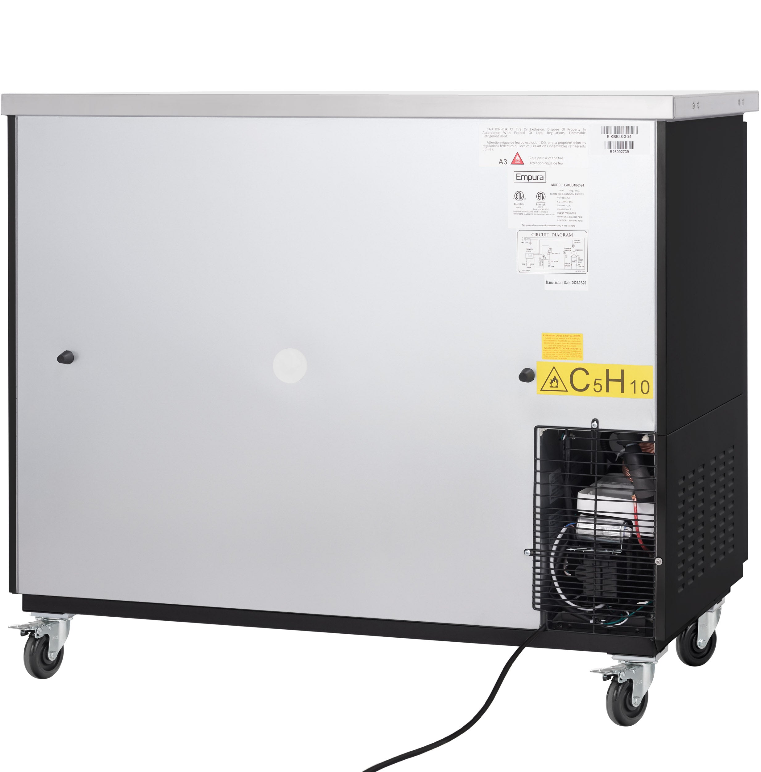 49" x 24" Swing Solid Door Powder Coated Black Stainless Steel Commercial Back Bar Refrigerator