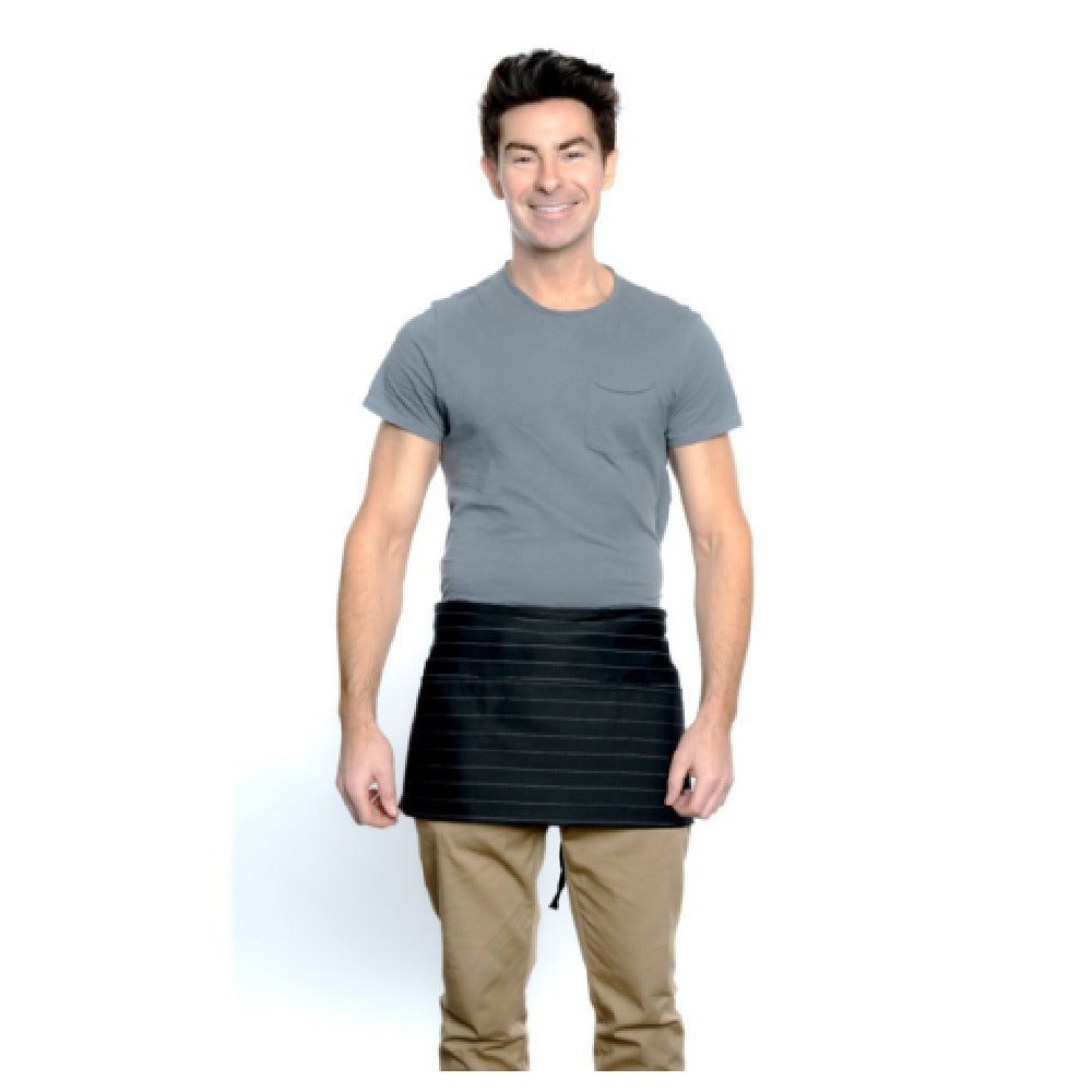 12" Pin Stripe Poly-Cotton Blend Waist Apron with 3 Pockets