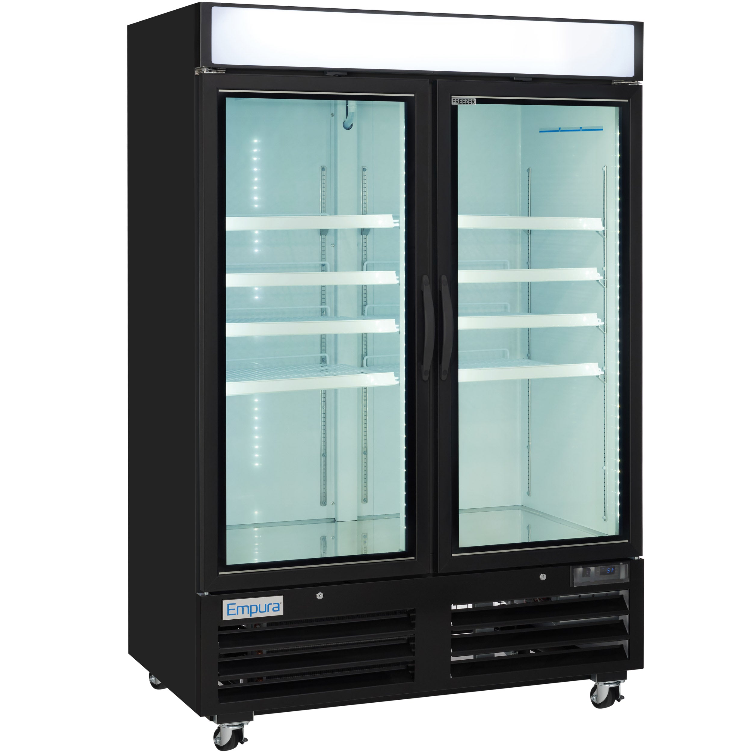 54" Black Swing Commercial Glass Door Merchandiser Freezer with ClearKeeper™ Glass