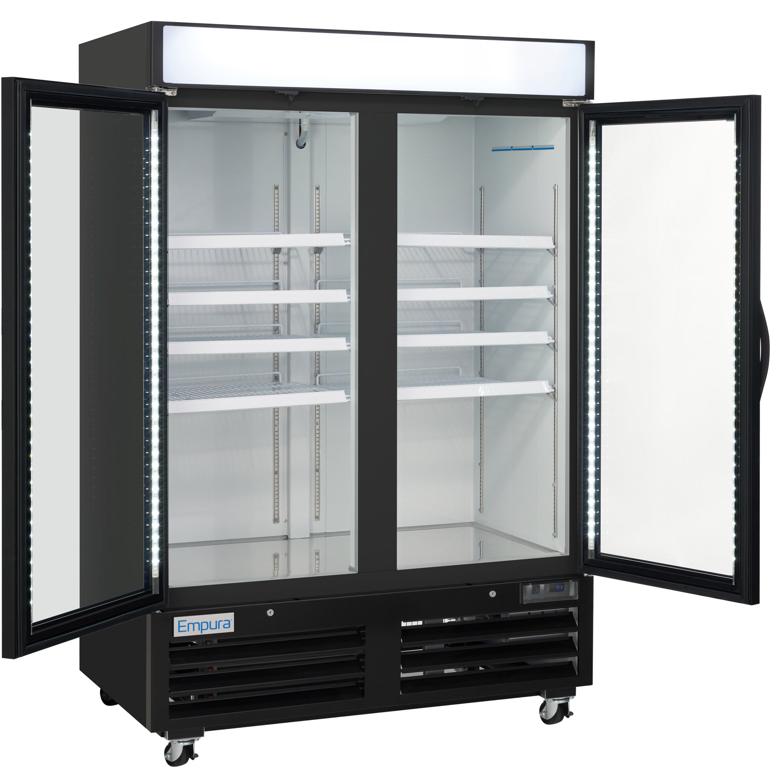 54" Black Swing Commercial Glass Door Merchandiser Freezer with ClearKeeper™ Glass