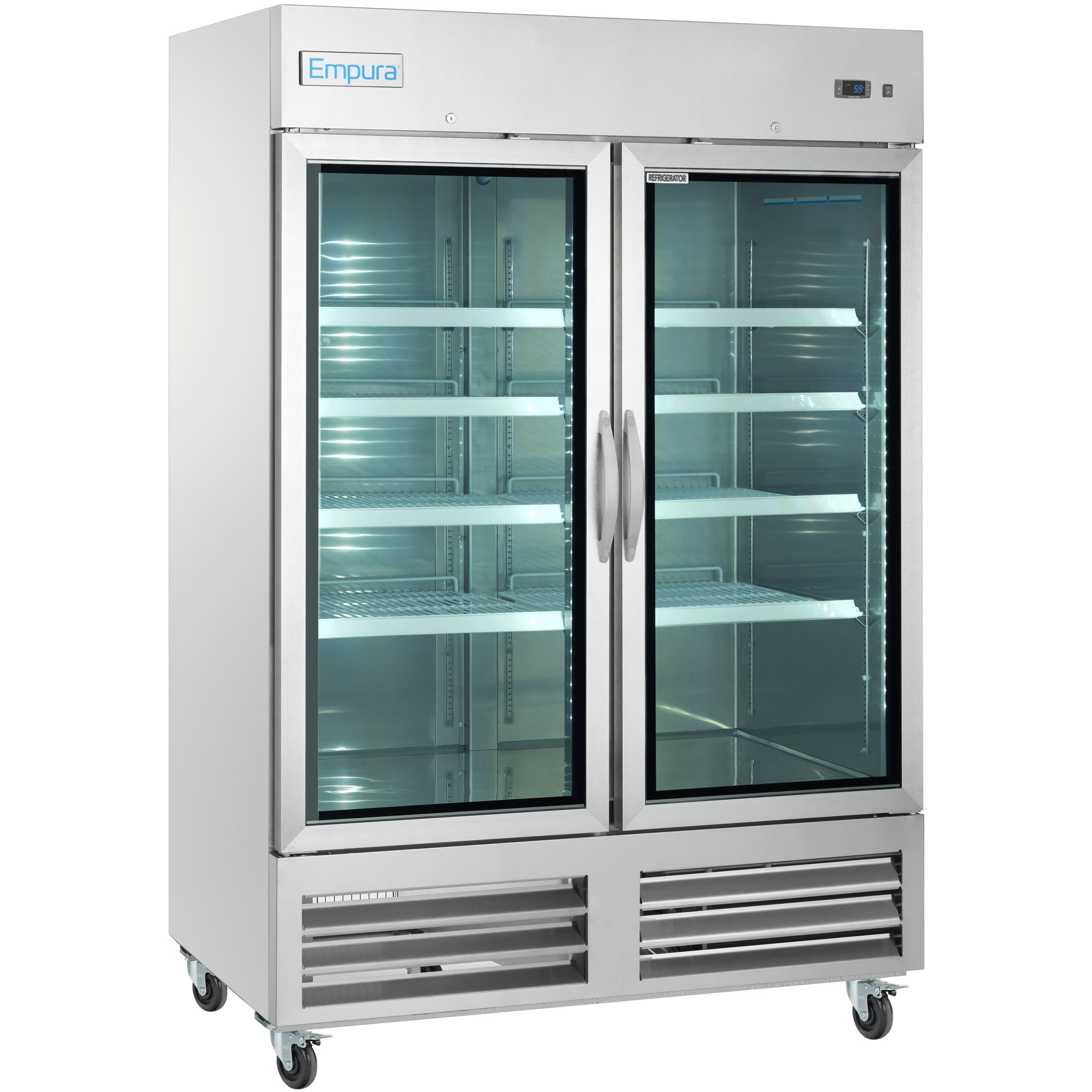 54" Two Section Glass Door Reach-In Refrigerator