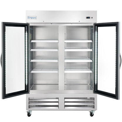 54" Two Section Glass Door Reach-In Refrigerator