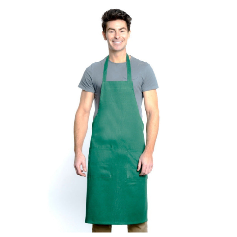 34" Poly-Cotton Kelly Green Bib Apron with 2 Front Pockets
