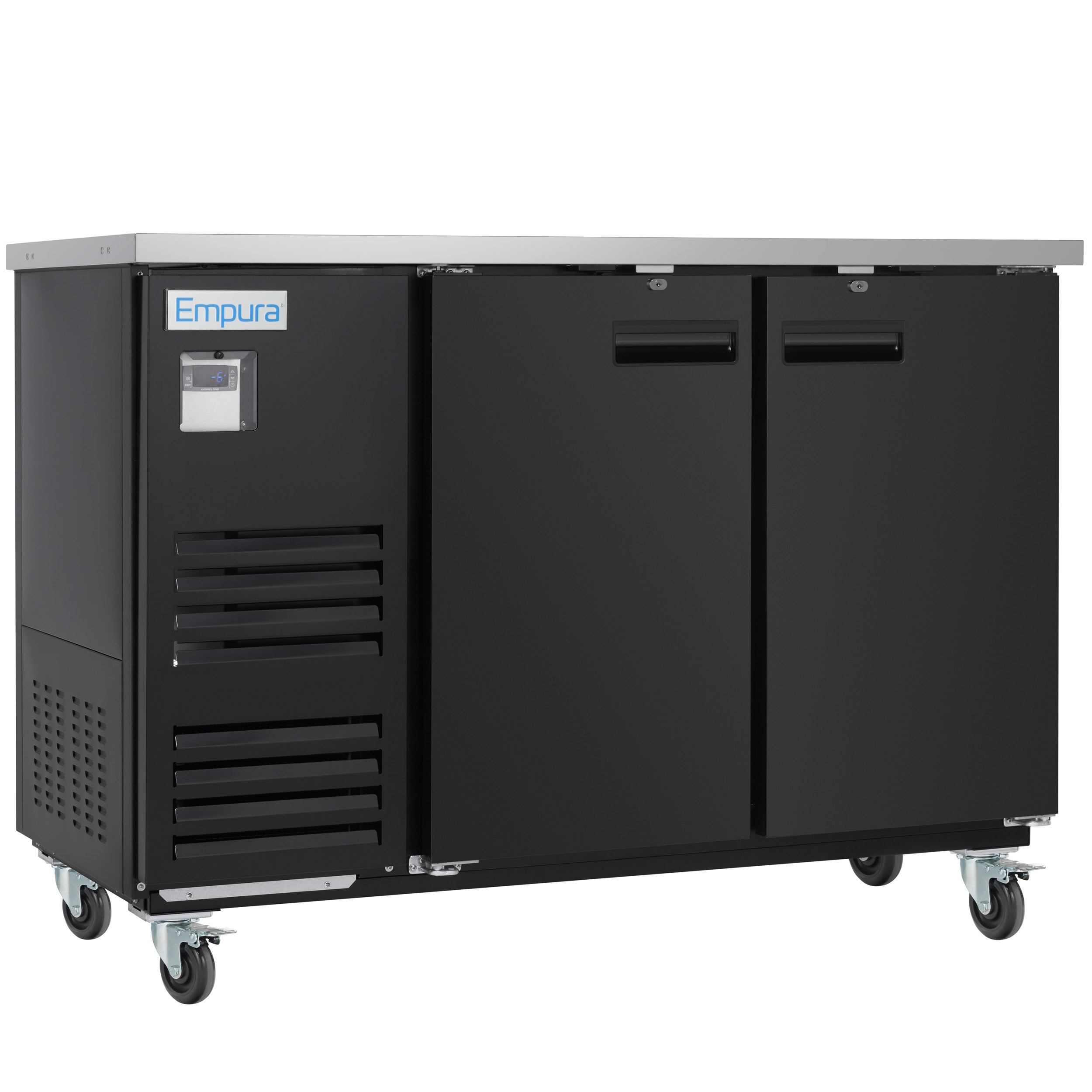 59" x 28" Swing Solid Door Powder Coated Black Stainless Steel Commercial Back Bar Refrigerator