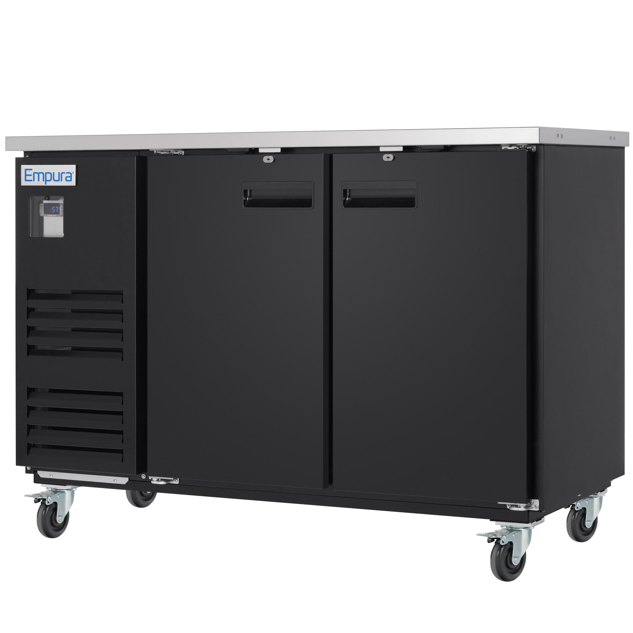 59" x 28" Swing Solid Door Powder Coated Black Stainless Steel Commercial Back Bar Refrigerator