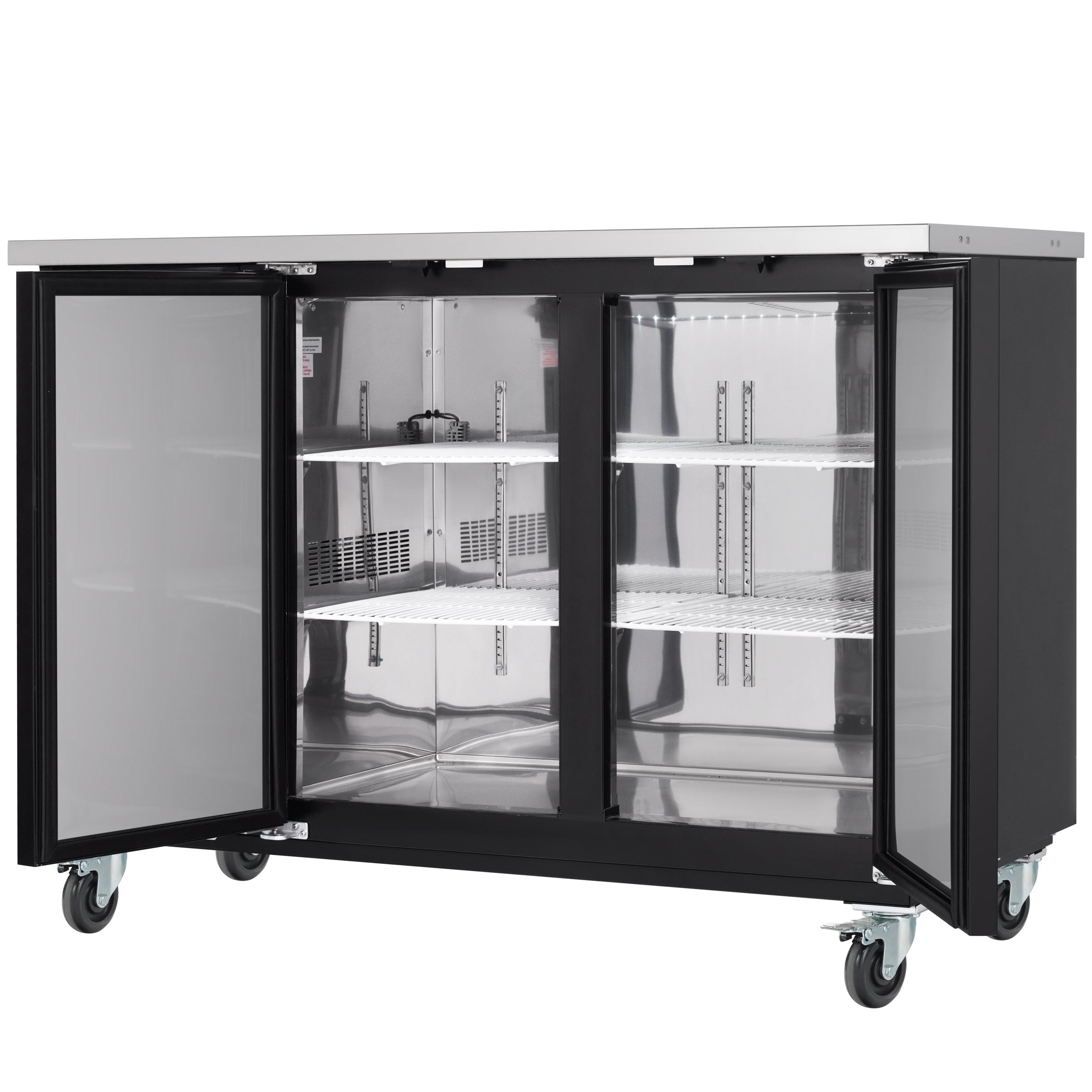 59" x 28" Swing Solid Door Powder Coated Black Stainless Steel Commercial Back Bar Refrigerator