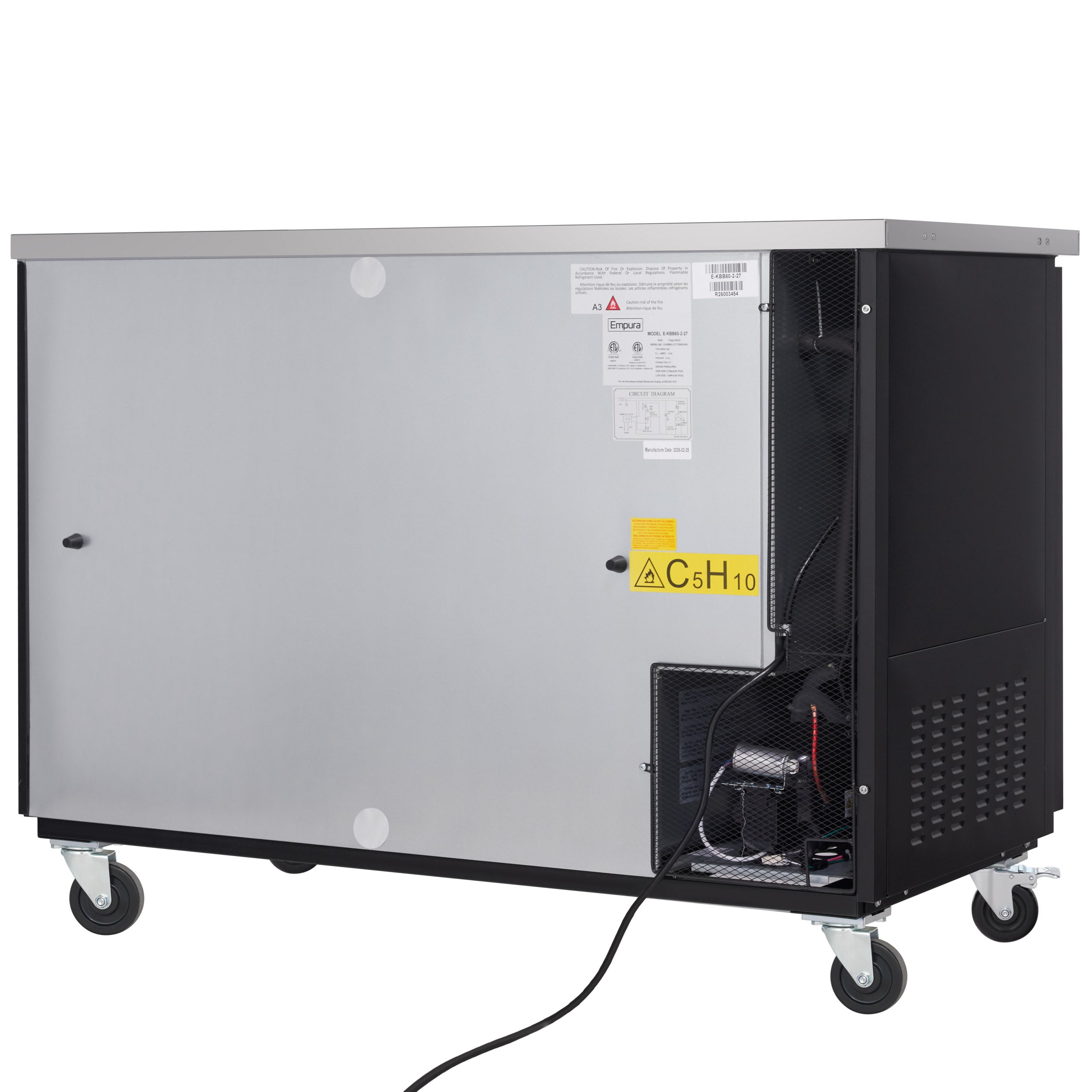 59" x 28" Swing Solid Door Powder Coated Black Stainless Steel Commercial Back Bar Refrigerator
