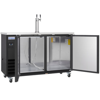 61" Double Tap Commercial Kegerator Beer Dispenser - Black Powder-Coated Steel, Holds (2) 1/2 Kegs