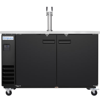 61" Double Tap Commercial Kegerator Beer Dispenser - Black Powder-Coated Steel, Holds (2) 1/2 Kegs