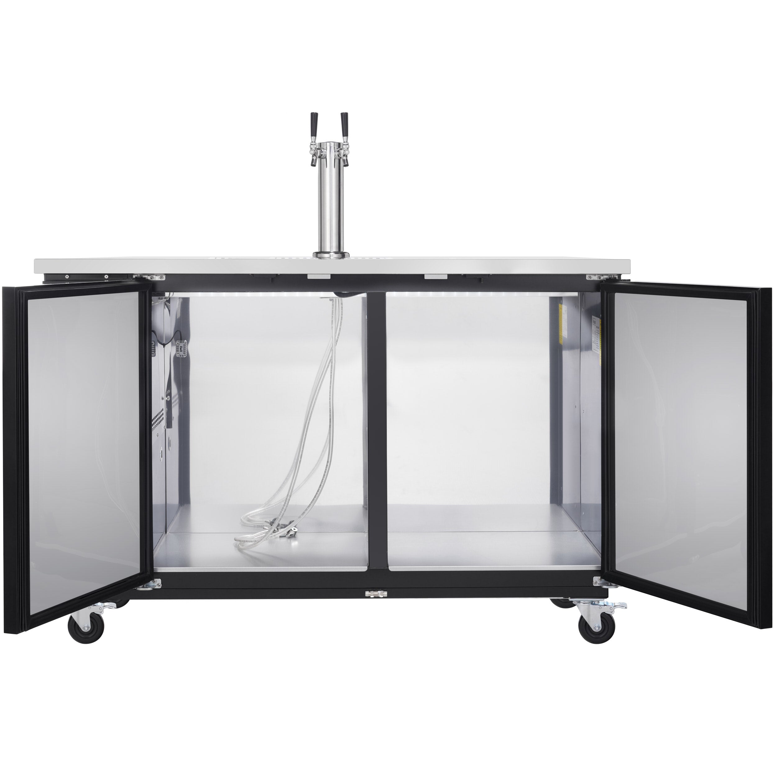 61" Double Tap Commercial Kegerator Beer Dispenser - Black Powder-Coated Steel, Holds (2) 1/2 Kegs