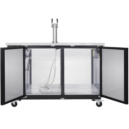61" Double Tap Commercial Kegerator Beer Dispenser - Black Powder-Coated Steel, Holds (2) 1/2 Kegs