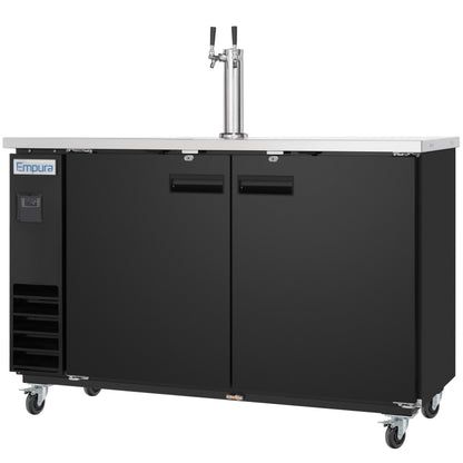 61" Double Tap Commercial Kegerator Beer Dispenser - Black Powder-Coated Steel, Holds (2) 1/2 Kegs