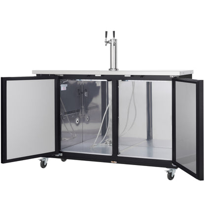 61" Double Tap Commercial Kegerator Beer Dispenser - Black Powder-Coated Steel, Holds (2) 1/2 Kegs