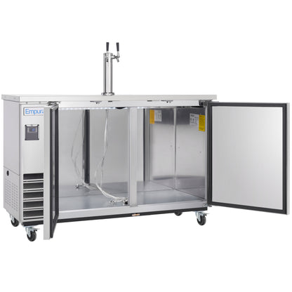 61" Double Tap Commercial Kegerator Beer Dispenser - Stainless Steel, Holds (2) 1/2 Kegs