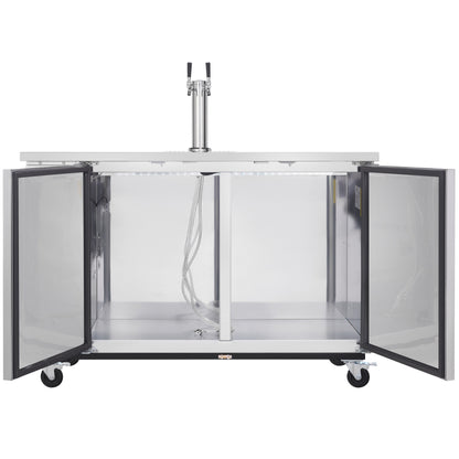 61" Double Tap Commercial Kegerator Beer Dispenser - Stainless Steel, Holds (2) 1/2 Kegs
