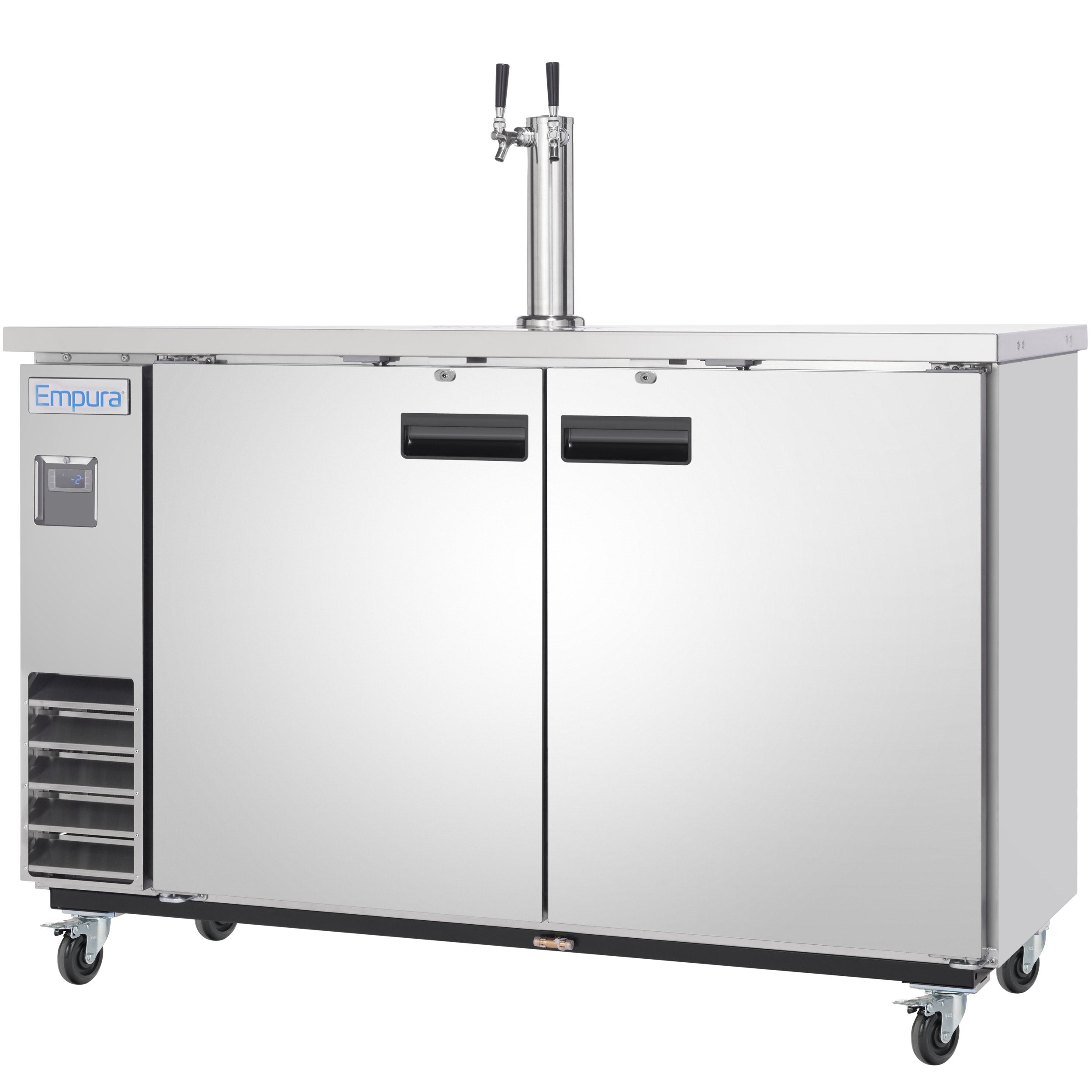 61" Double Tap Commercial Kegerator Beer Dispenser - Stainless Steel, Holds (2) 1/2 Kegs